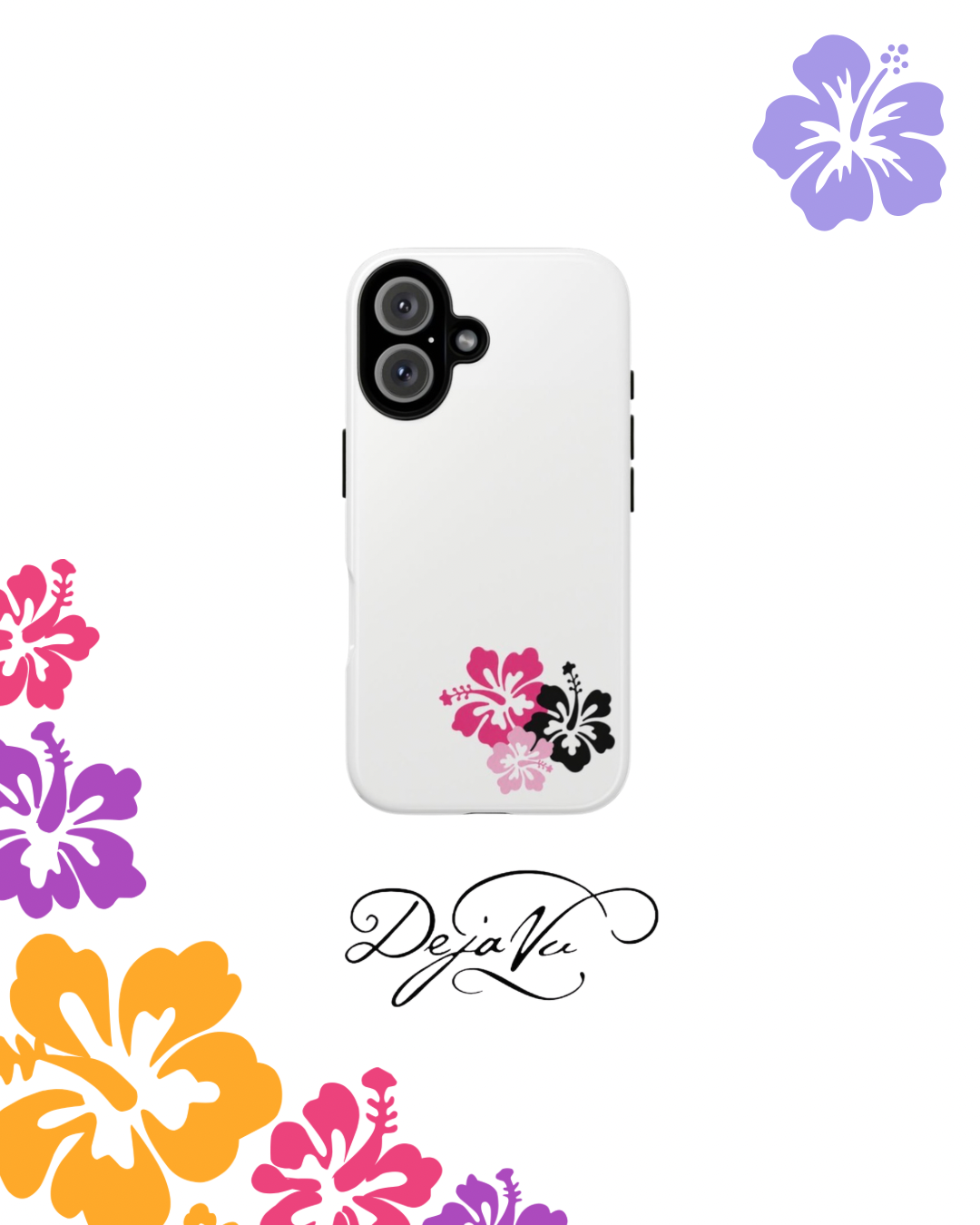 Y2K Hibiscus Floral White Phone Case | Cute Coquette Tropical iPhone Case | Glossy Protective Girly Cover| dejavuu