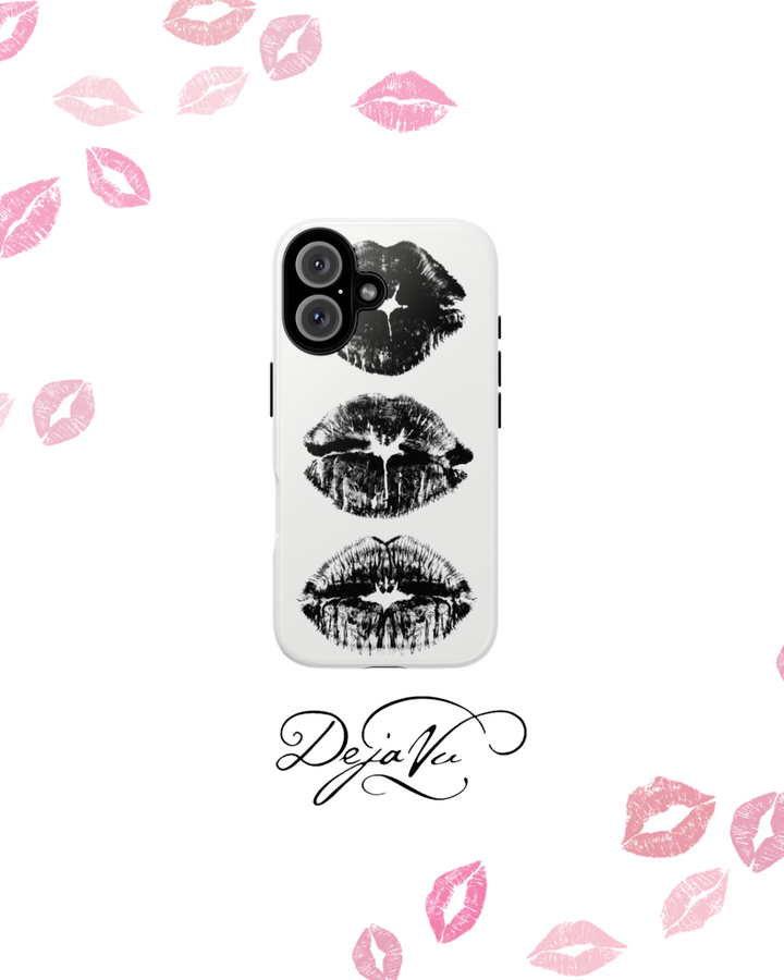 DejaVu White Kiss Print Case | Minimal Y2K Glossy iPhone Cover| dejavuu