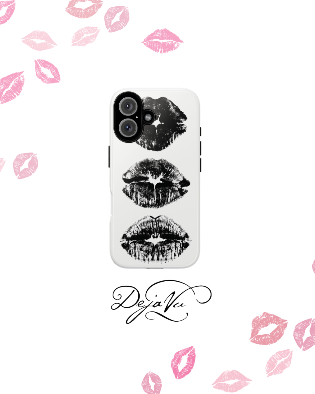 DejaVu White Kiss Print Case | Minimal Y2K Glossy iPhone Cover| dejavuu