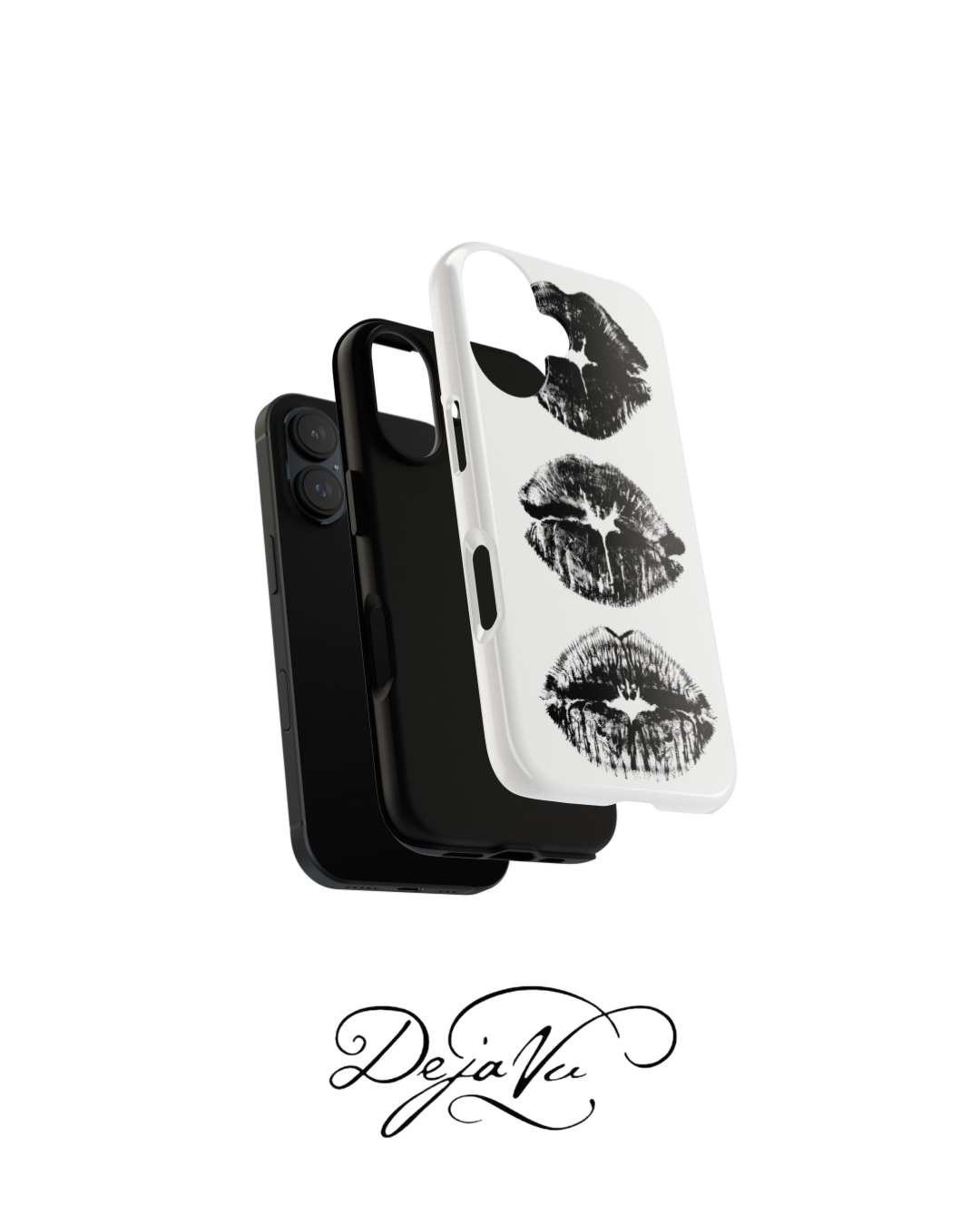 DejaVu White Kiss Print Case | Minimal Y2K Glossy iPhone Cover| dejavuu