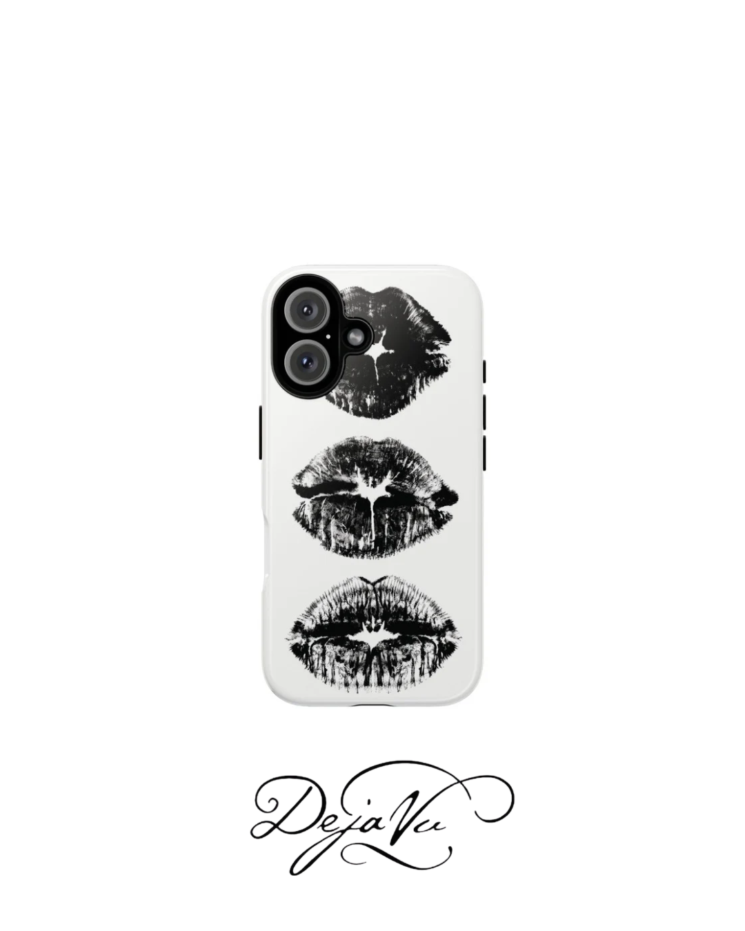 DejaVu White Kiss Print Case | Minimal Y2K Glossy iPhone Cover| dejavuu